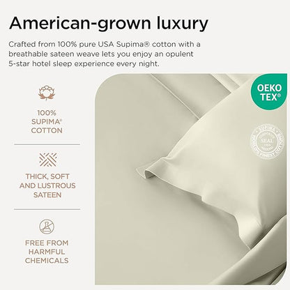 Threadmill Supima Cotton Sheets - Queen, 1000 Thread Count, 4 Piece Luxury Bedding Set, Hotel Quality Sateen Weave, Ivory with Elasticized Deep Pocket
