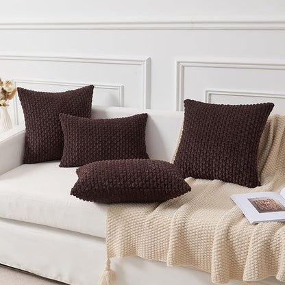 Kevin Textile 12x24 Inch Pillow Cover 1 Pack Boho Decorative Soft Striped Corduroy Lumbar Farmhouse Accent Rectangle Cushion Case for Living Room Couch Sofa Bed, Coffee
