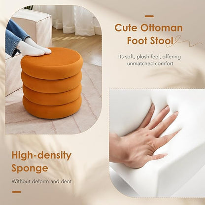 Flouki 20.1" Storage Ottoman Round, Vanity Stools for Bedroom, Velvet Pouf Ottoman with Removable Lid, Modern Ottoman Stool for Girls Women, Foot Stool for Living Room, Orange