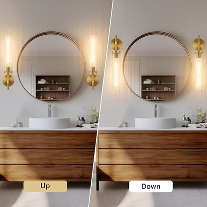 19.5" Knurled Brass Wall Sconce with Crackle Glass Tube, Gold Bathroom Vanity Light Fixtures, Modern Lamp Lighting for Bedroom, Living Room, Hallway, Staircase, Mirror, Kitchen