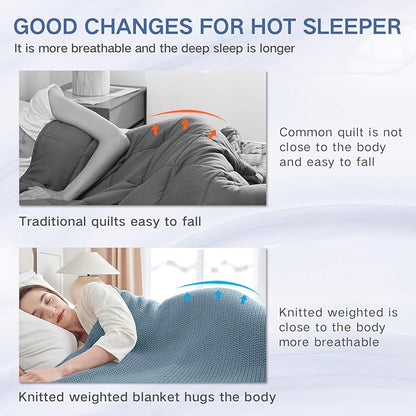 Guohaoi Knitted Weighted Blanket Kids (Haze Blue 50"x60" 5lbs) No Beads Cooling Heavy Blanket, Home Decor Breathable Chunky Knit Throw Blanket for All-Season Use