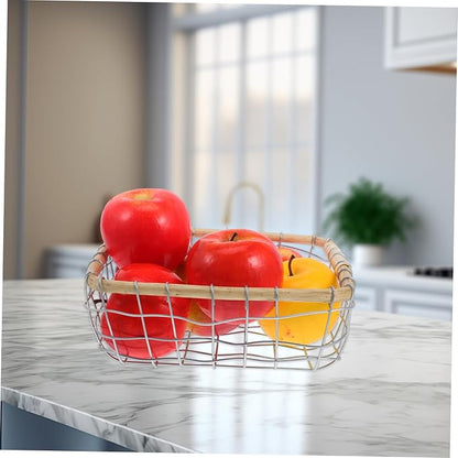 Mikinona Iron Wire Woven Basket Decorative Storage Container for Fruits Snacks and Bread Compact Multi-purpose Basket for Picnics Desks and Home Organization Elegant Design