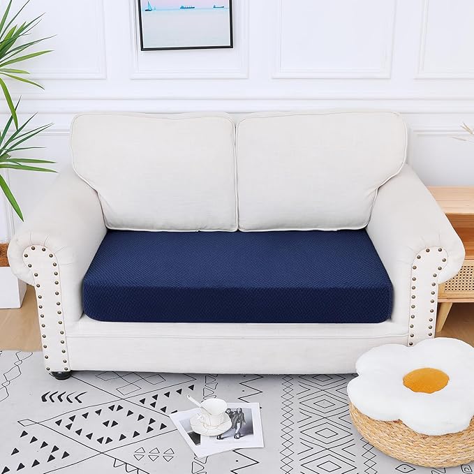 Smiry Waterproof Couch Cushion Covers, Stretch Jacquard Thick Sofa Cushion Covers, Washable Seat Slipcover Elastic Furniture Protector for Pets, Kid (Medium, Navy)