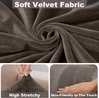 NAISI Sectional Couch Cover 1 Piece Velvet Separate Chaise Lounge Cover Soft Stretch Sofa Slipcovers for Left/Right Chaise Sectional Couch(Chaise Lounge,Brown)