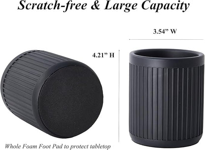 Aotea Crafts Concrete Modern Industrial Pen Holder for Desk - Aesthetic Charcoal Black Pencil Holder for Desk- Handcrafted Cement Fluted Pen Cup Organizer - Minimalist & Durable
