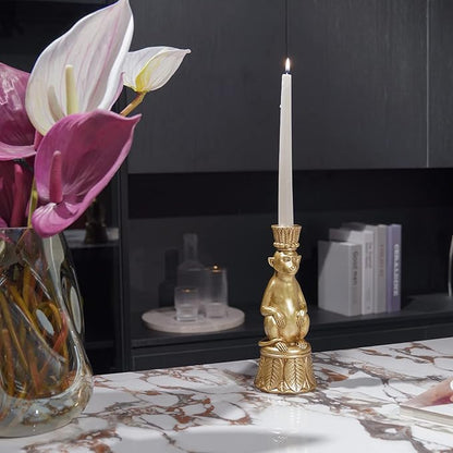 Candle Stick Holder Table Decor - Monkey Resin Modern Candlestick Holder Indoor Table Decor Animals Brass Gold Candle Stand for Living Room Home Decoration 3.25 x 3.25 x 9.25 Inch Guichifun