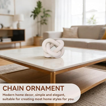 Wood Chain Link Decor, 3 Link Wood Knot Decor Boho Chain Decorative Chains Link Hand Carved Wooden Chains Links for Coffee Table Decor (White)