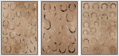 MUDECOR Framed Wall Art Print Set Western Decor Horseshoes Pattern Rustic Neutral Illustrations Modern Art Boho Decorative Colorful Chic for Living Room, Bedroom, Office - 16"x24"x3 WHITE