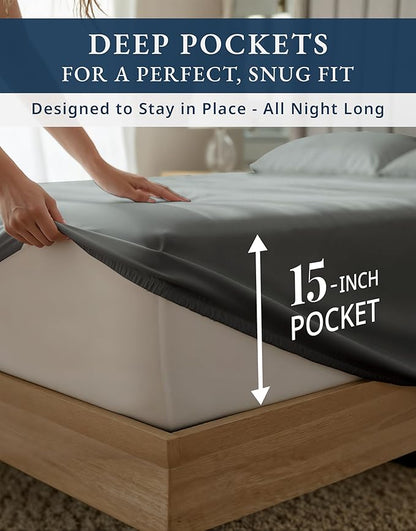 LANE LINEN 100% Egyptian Cotton Full Size Bed Sheets Set - 1000 Thread Count, Soft & Comfy No Pill Fade Resistant Natural Cooling Mercerized Cotton Sheets Full Size Bed 15" Deep Pocket - Charcoal