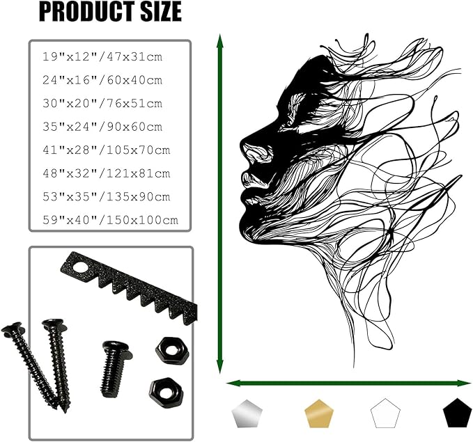 BIANGING Abstract Woman Face Metal Wall Decor, Modern Woman Face Metal Wall Decor, Abstract Female Line Wall Art, Minimalist Line Art for Bathroom Living Room, Bedroom (Black, 24"x16"/60x40cm)