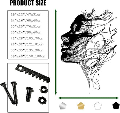 BIANGING Abstract Woman Face Metal Wall Decor, Modern Woman Face Metal Wall Decor, Abstract Female Line Wall Art, Minimalist Line Art for Bathroom Living Room, Bedroom (Black, 24"x16"/60x40cm)