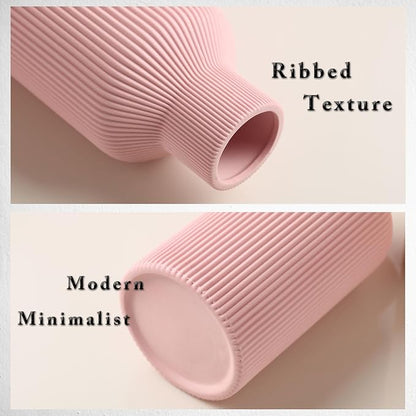 Pink Ceramic Vase for Decor,Minimalist Modern Home,Small Flower Vase for Pampas Grass,Table,Shelf Bookshelf Decor,Mantel and Entryway Decorative(8 in)