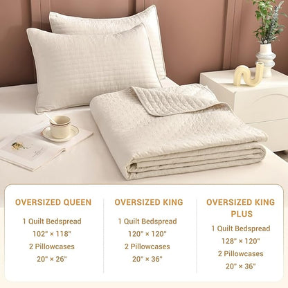 Sanracie Oversized Cal King Bedspread 128"*120" for Extra Bed, 3pcs 100% Cotton Quilt Wheat Colored Ultra Large Wide Oversized King Plus Coverlet Thin Comforter Ultra Soft and Cozy