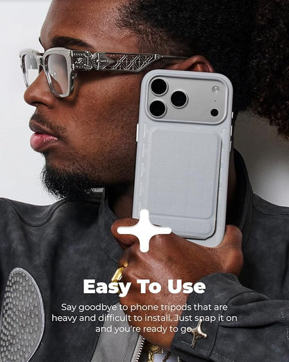 MOFT Phone Tripod Stand Selfie Stick x Tombogo for iPhone, Multi-Angles iPhone Stand, Lightweight & Portable Phone Holder, Strong Magnets, MOVAS Vegan Leather, Misty Cove (Without Card Slot)