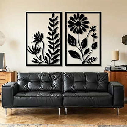 Hotuijxca Black Abstract Flower Metal Wall Art, Metal Floral Minimalist Line Art, Flowers Line Wall Art for Livingroom, Bedroom (Silver, 19"x26"/47x62cm, metal wall art)