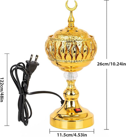 Golden Electric Incense Burner, Arabian Style Frankensense Electric Incense Holder with US Plug, Middle Eastern Tabletop Decorative Censer for Yoga Spa Home Office Christian Church Decor