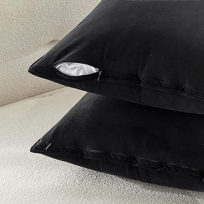MIULEE Pack of 2 Decorative Velvet Throw Pillow Cover Soft Pillowcase Solid Square Cushion Case for Sofa Bedroom Car 22x22 Inch Black