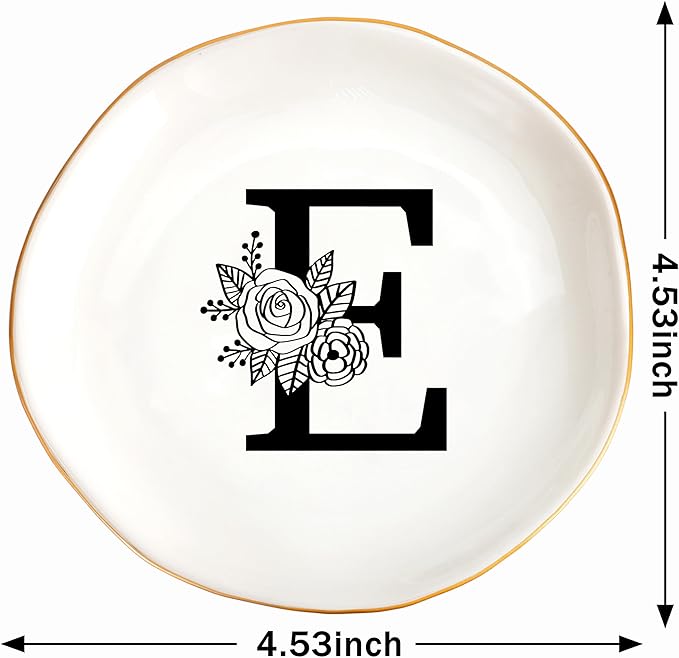 Initial E Ceramic Jewelry Tray, Bridesmaid Bride Gifts, Mothers Day Christmas Anniversary Engagement Birthday Gifts for Women Couples, Trinket Dish for Rings Earrings Necklaces Bracelets Keys