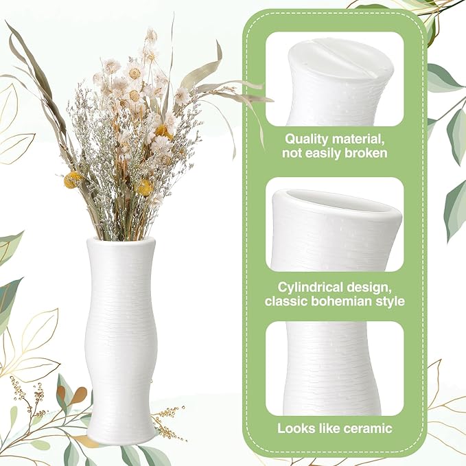10 Pack Composite Plastic Flower Vases Bulk White Small Boho Floral Vases for Dried Flower Bouquet Pampas Grass Centerpieces Fall Wedding Party Living Room Decor(Bohemian)