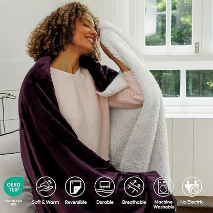 NANPIPER Sherpa Blanket Twin Size for Couch, Warm and Lightweight Throw, Soft Fuzzy Plush Fleece for Winter, Plum Purple 60x80 Inches