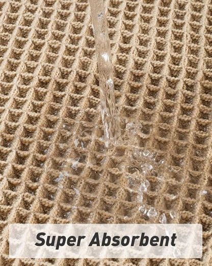 AMOAMI Upgraded Waffle Bath Mat, Super Absorbent Non Slip Bath Mats for Bathroom Floor, Machine Washable Bathroom Rugs with Tassels, Rubber Backed Bathroom Mats, Ultra Soft, 18" x 30", Brown