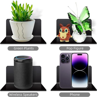 3 Pack Small Floating Shelves for Wall, 4'' Acrylic Mini Wall Shelf for Bedroom, Bathroom, Living Room, Office (2 Types of Installation)