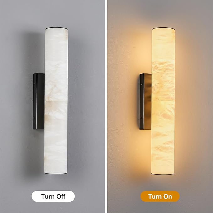 LMQNINE Natural Alabaster Wall Sconces Spanish Marble Wall Light Cylinder Modern Black LED Sconce for Living Room Bedroom Bathroom Stairs（S-1Pack）