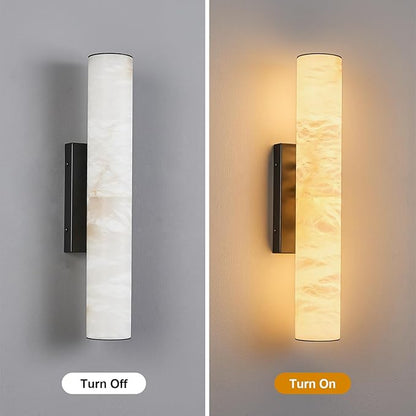 LMQNINE Natural Alabaster Wall Sconces Spanish Marble Wall Light Cylinder Modern Black LED Sconce for Living Room Bedroom Bathroom Stairs（S-1Pack）