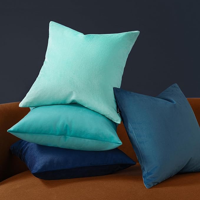 Phantoscope Pack of 2 Velvet Decorative Throw Decorative Pillow Cover Soft Solid Square Cushion Case for Couch Light Turquoise 20 x 20 inches 50 x 50 cm