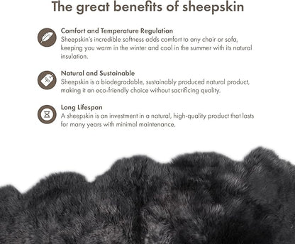 Real Sheepskin Rug 4x6 ft | Sheepskin Rugs for Living Room and Sofa | Bedside Rugs for Bedrooms | Large Fluffy Rug is Breathable & Heat-regulating in Color Dark Grey