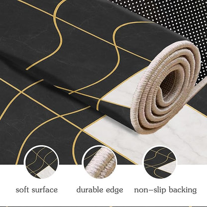 Geometric Marble Rug - 6x9 Area Rugs, Abstract Lines Kids Rugs, Luxury Marble Area Rug, Washable & Non Slip Large Rug Home Decor