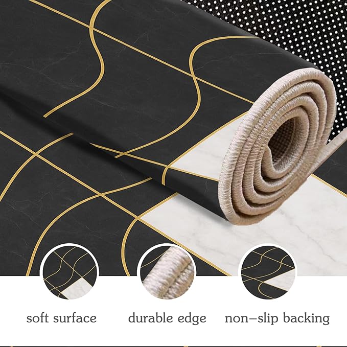 Geometric Marble Rug - 3x5 Rug, Abstract Lines Rugs, Luxury Marble Entryway Rugs, Washable & Non Slip Carpet Home Decor