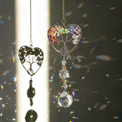 H&D HYALINE & DORA Suncatcher Window Hanging Tree of Life Heart Shaped Crystal Ball Prism Drop Pendant