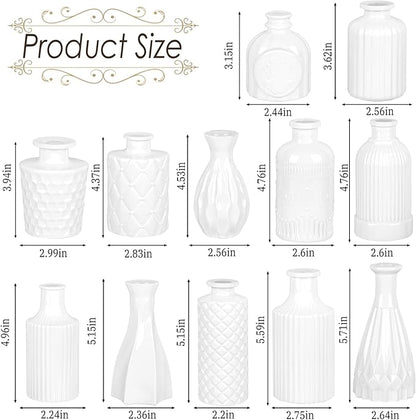 White Glass Bud Vases Set of 12, Mini Flower Vase for Centerpieces, Small Vases in Bulk for Wedding Decoration, Vintage Vase for Baby Shower Centerpieces, Home Décor