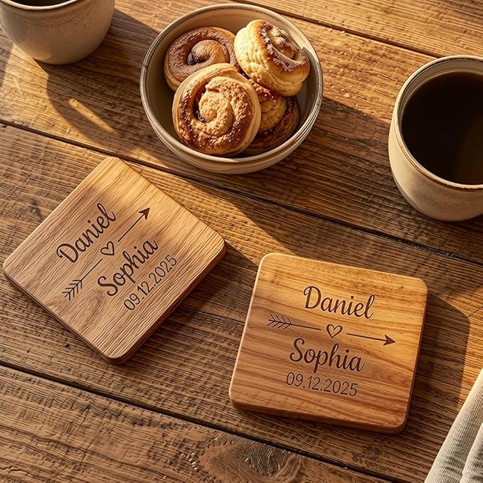 Luxury Custom Couples Wooden Coaster, Gifts for Boyfriend Girlfriend, Valentines Day Gift Gor Him Her, Wedding, Birthday, Anniversary, Christmas 2