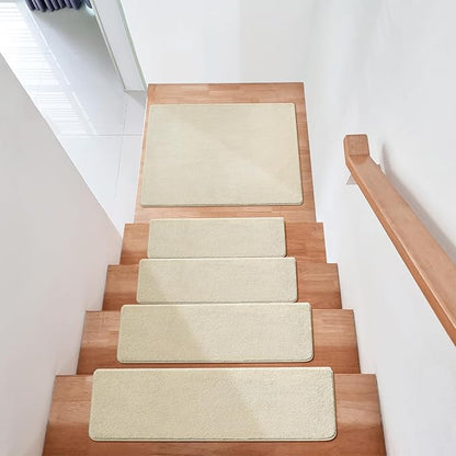 PURE ERA Carpet Stair Tread Landing Mat Area Rug Ultra Plush Shag Soft Non Slip Skid Resistant Tape Free Indoor Doormat Washable Reusable Beige 2' X 3'