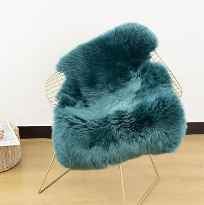 Genuine Sheepskin Rug New Zealand Luxury Lambskin Rug, Natural Fluffy Sheepskin Throw for Bedroom Living Room Children's Room - Premium Area Rug Chair Cover (2×3 Feet, Dark Teal Blue)