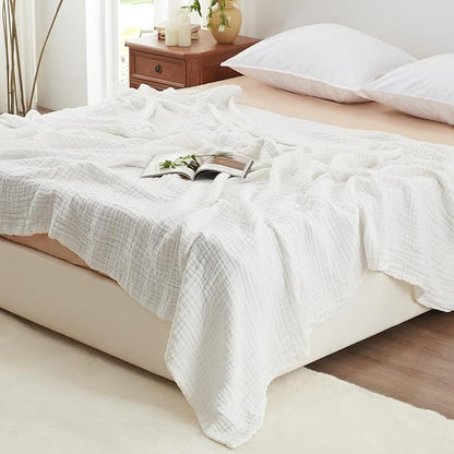 Love's cabin 6 Layer 100% Cotton Muslin Blanket, 90"x90" Muslin Blanket Queen for Couch Bed, Lightweight and Breathable Cotton Gauze for Adult, White