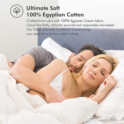 Luxurious Palatial King/Super King 120" x 98" Size Goose Down Fiber Waterfowl Feather Fiber Comforter Duvet, 100% Egyptian Cotton Cover, 80 oz. Fill Weight, Baffle Box Design, White Solid