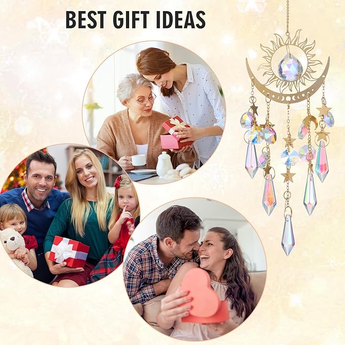 Sun Catcher Crystals, Crystal Suncatcher for Windows Hanging Indoor Outdoor, Prism Rainbow Maker, Home Garden Crystal Wind Chimes Decor for Women Valentines's