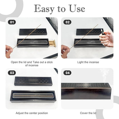 Incense Holder Burner, 2 in 1 Coffin Design with Storage Box and Ash Catcher, Holder for Incense Sticks, Excellent for Meditation Wellness Practices Bedroom Study Office