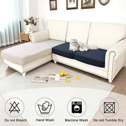 NAISI Waterproof Couch Cushion Covers Thick Velvet Fabric Washable Sofa Slipcovers 2 Pieces Individual Sectional Couch Covers with Elastic Bottom(2 Pcs for 2-Seat or Backrest,Navy)