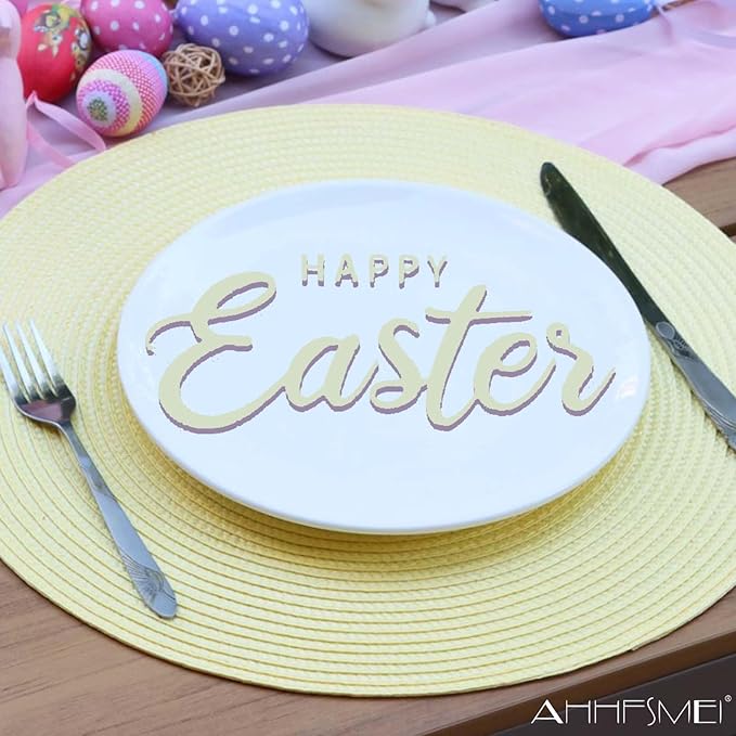 AHHFSMEI Round Braided Placemats 15 Inch Round Table Mats for Dining Tables Natural Woven Heat Resistant Place mats Set of 6 (Light Yellow,6)