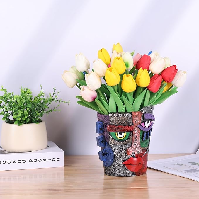 Picasso Brutalist Abstract Beauty Face Flower Pot,Decorative Colorful Head Planter for Patio,Funky Plant Pots,Unique Large Flower Vase for Indoor Plants,Funny Flower Vases Pots