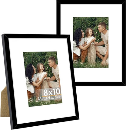 8x10 Picture Frame with 5x7 Mat Set of 2, Display Photo 5x7 with Mat or 8x10 without Mat, 8 by 10 Wall Poster Photo Frame with Shatter Resistant Plexiglass for Wall or Tabletop, 2 Pack, Black