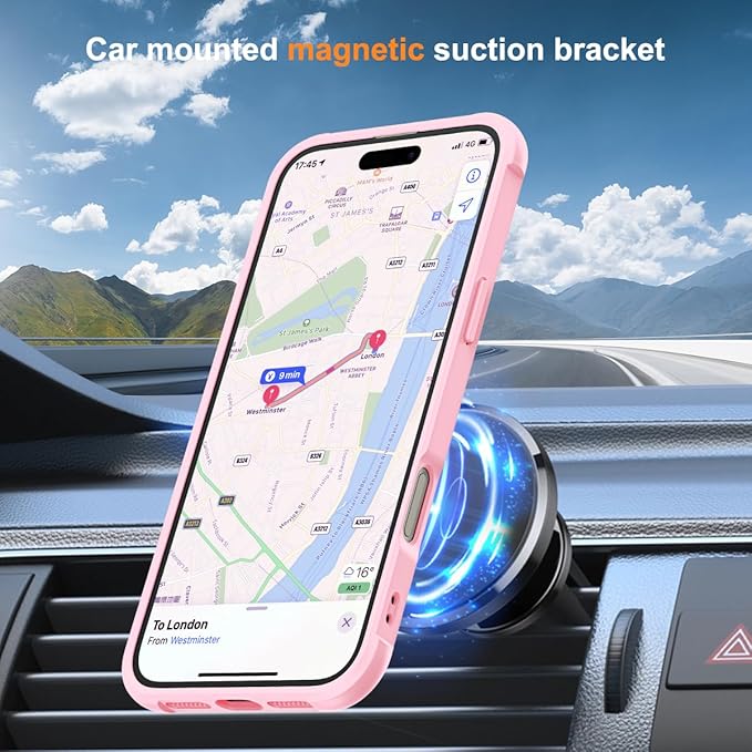 Compatible with iPhone 16 Plus Case with Invisible Magnetic O-Ring Stand Military-Grade Translucent Case for iPhone 16 Plus 6.7" [Compatible with Mag-Safe][Great Grip Feeling], Pink