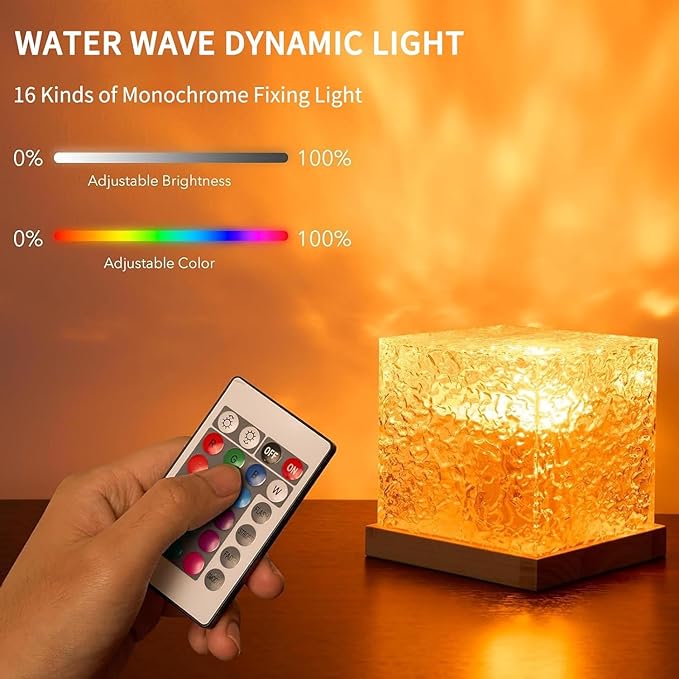 Ocean Wave Projector Light, 16-Color Luminorthe Cube Lamp & App Remote, 3D Holographic Water Ripple Romantic Ambient Lighting for Child's Room, Meditation Relaxation, Night Light(Cable)