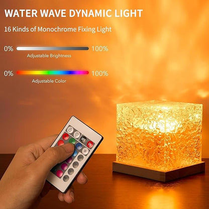Ocean Wave Projector Light, 16-Color Luminorthe Cube Lamp & App Remote, 3D Holographic Water Ripple Romantic Ambient Lighting for Child's Room, Meditation Relaxation, Night Light(Cable)