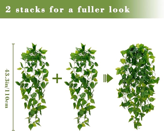 BLEUM CADE Fake Hanging Plants, 4pcs Artificial Hanging Plant, Faux Pothos Vines Greenery for Wall Home Living Room Office Indoor Outdoor Decor (No Baskets)