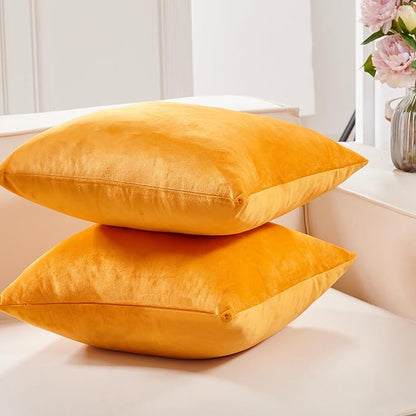 Deconovo Super Soft Plush Decorative Velvet Throw Pillow Covers for Home Couch - 20x20 in, Set of 2, Gold Yellow